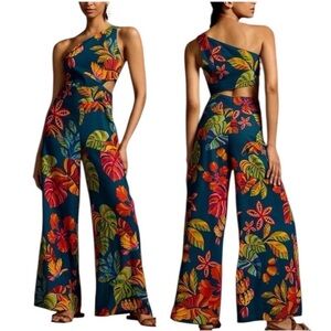 FARM Rio Tropical Print One-Shoulder Jumpsuit